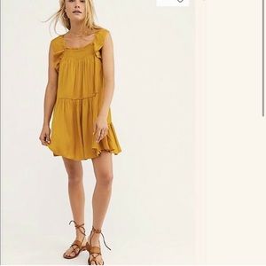 Free People Yellow Marigold Satin Boho Dress Large